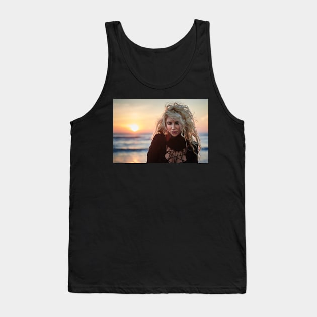 Beautiful woman on the beach at sunrise Tank Top by naturalis